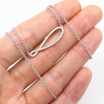 925 Sterling Silver Real Diamond Infinity Design Chain Necklace 17"