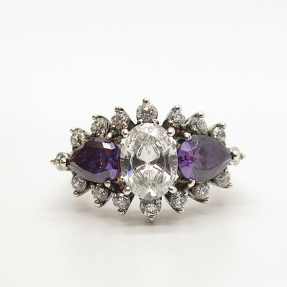 925 Sterling Silver White & Amethyst-Tone C Z Ring Size 7