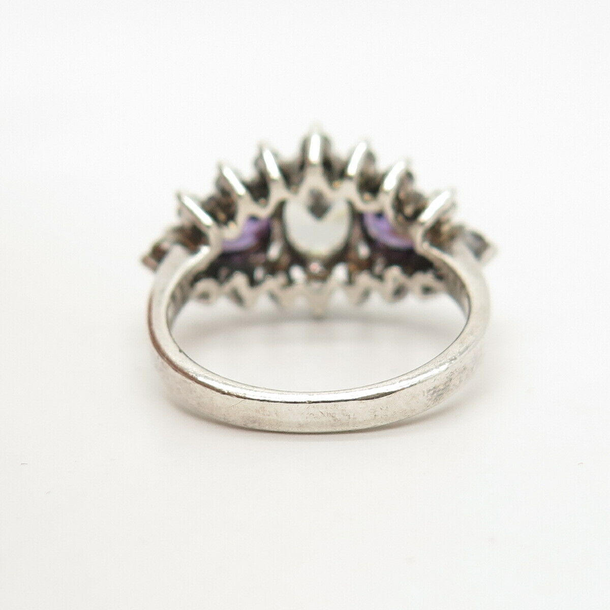 925 Sterling Silver White & Amethyst-Tone C Z Ring Size 7