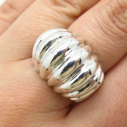 925 Sterling Silver Vintage Mexico Ribbed Domed Ring Size 7.5