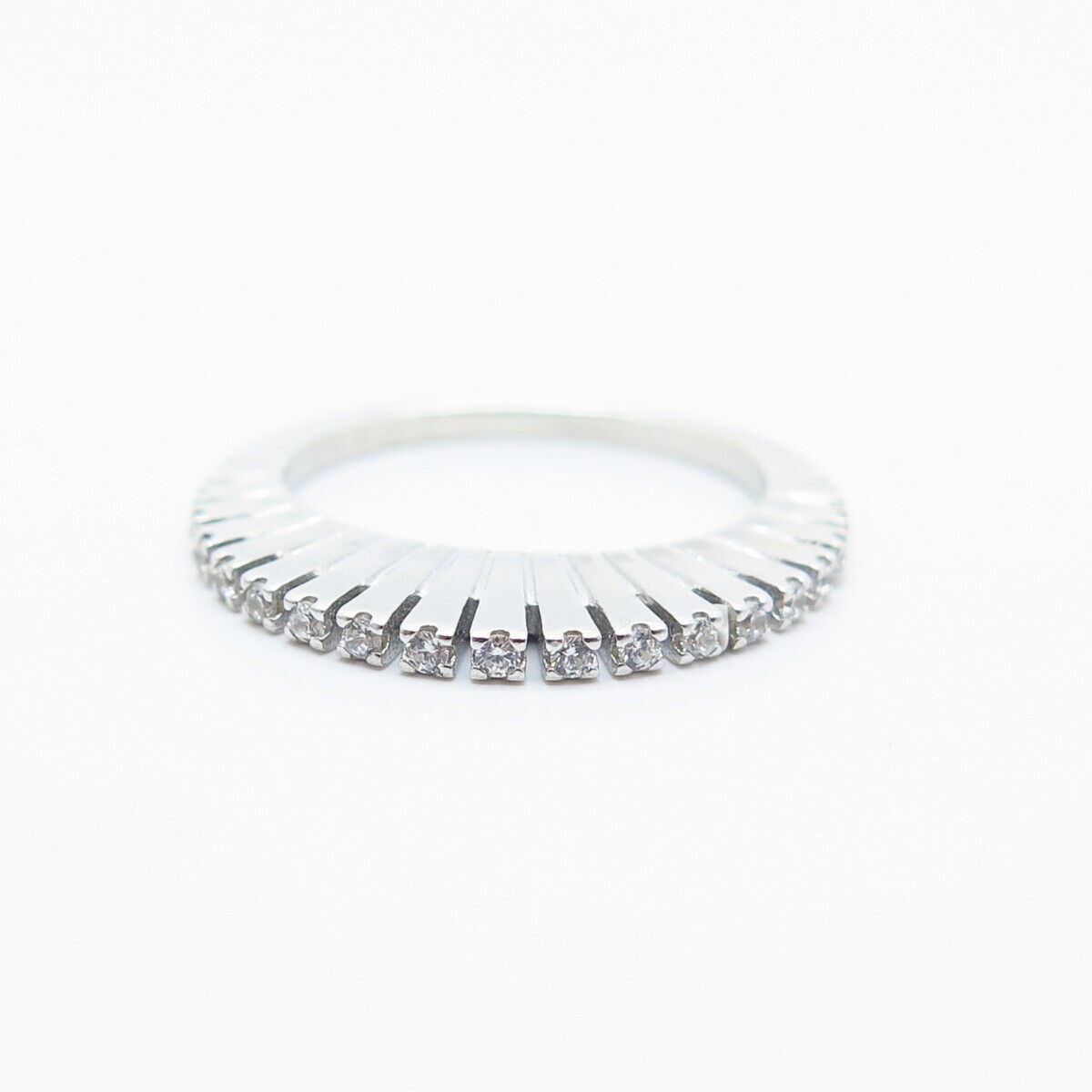 925 Sterling Silver C Z Half Eternity Band Ring Size 5