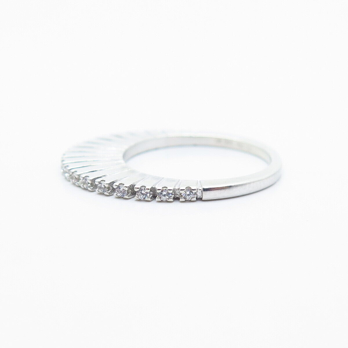 925 Sterling Silver C Z Half Eternity Band Ring Size 5