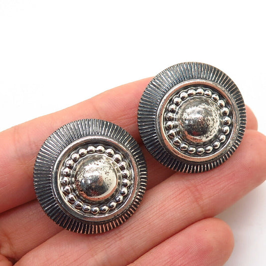 925 Sterling Silver Antique Danecraft Bead Design Round Screw Back Earrings