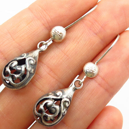 925 Sterling Silver Cutout Ornate Design Dangling Earrings