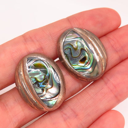 925 Sterling Silver Vintage Mexico Real Abalone Ribbed Design Earrings