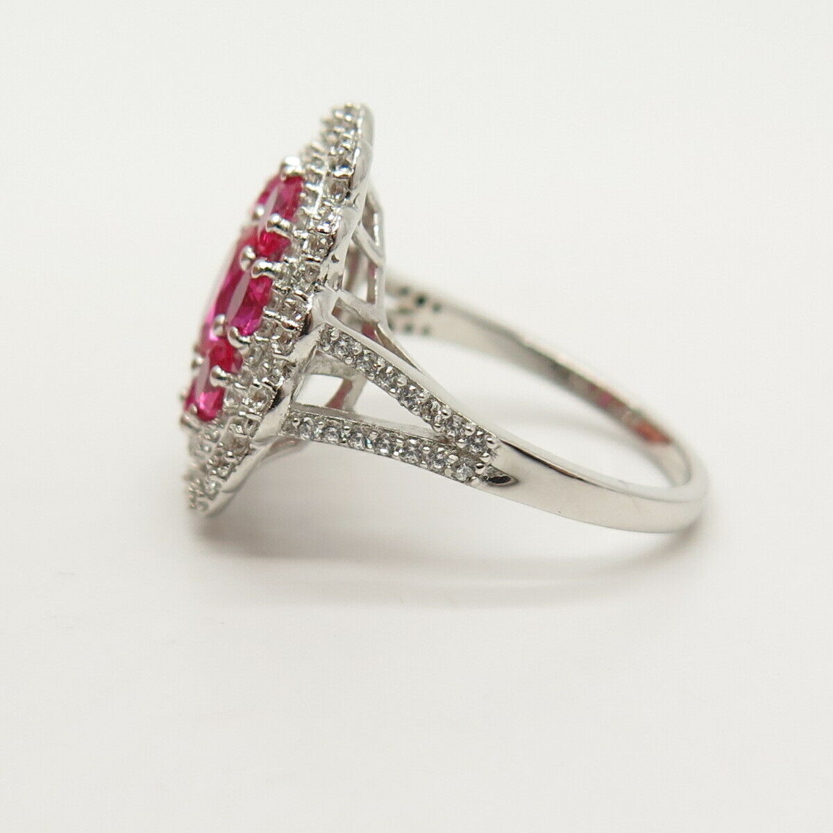 925 Sterling Silver Lab-Created Ruby & C Z Ring Size 7 3/4