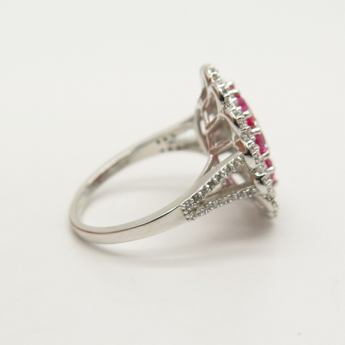 925 Sterling Silver Lab-Created Ruby & C Z Ring Size 7 3/4