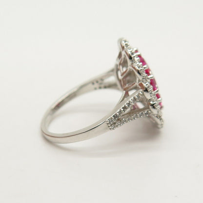 925 Sterling Silver Lab-Created Ruby & C Z Ring Size 7 3/4