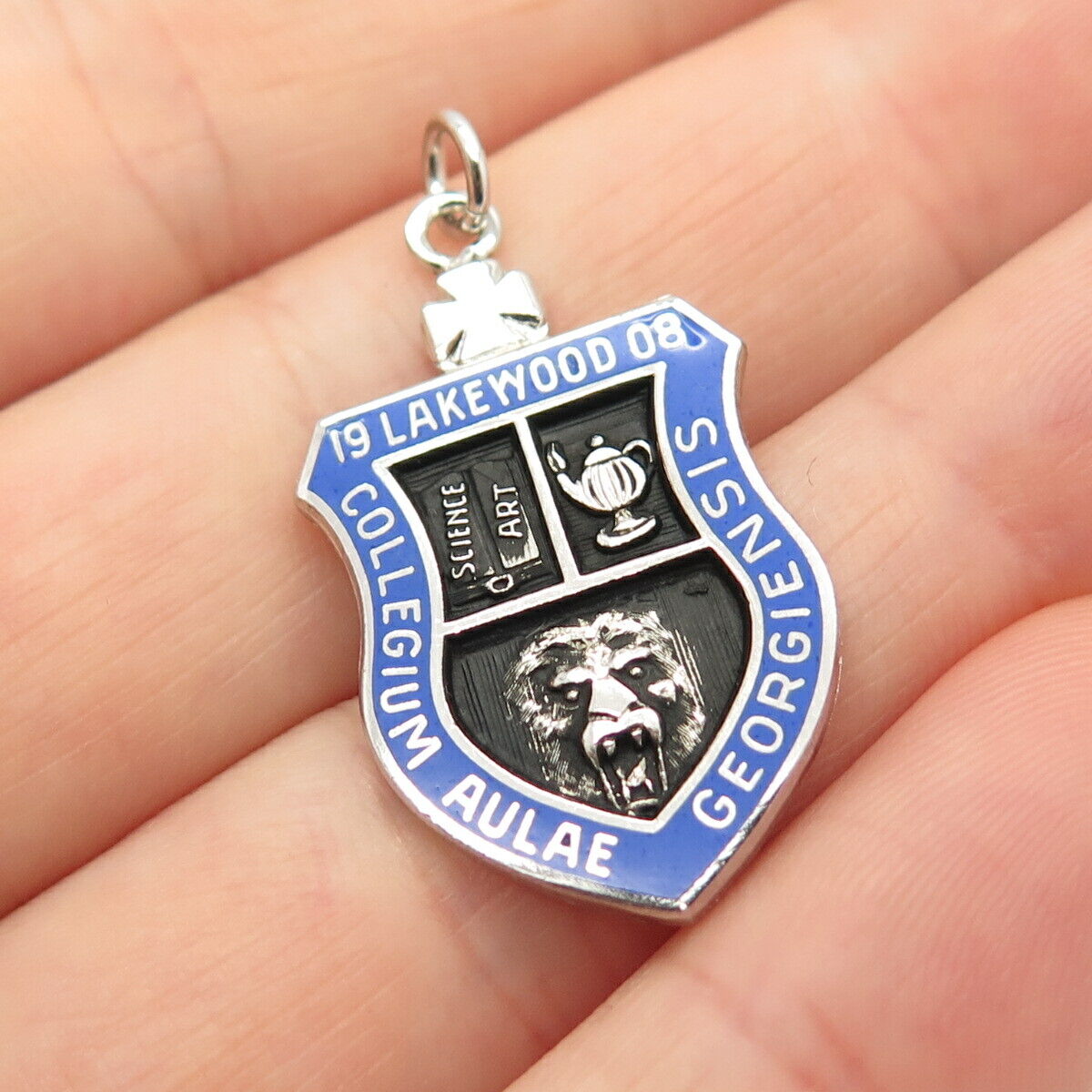 925 Sterling Silver Vintage Kinney Enamel "College Aulae" Coat of Arms Pendant