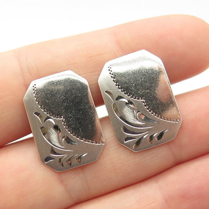 925 Sterling Silver Vintage Etched Leaves Design Cufflinks