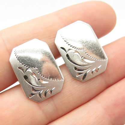 925 Sterling Silver Vintage Etched Leaves Design Cufflinks