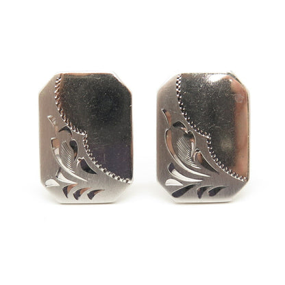 925 Sterling Silver Vintage Etched Leaves Design Cufflinks