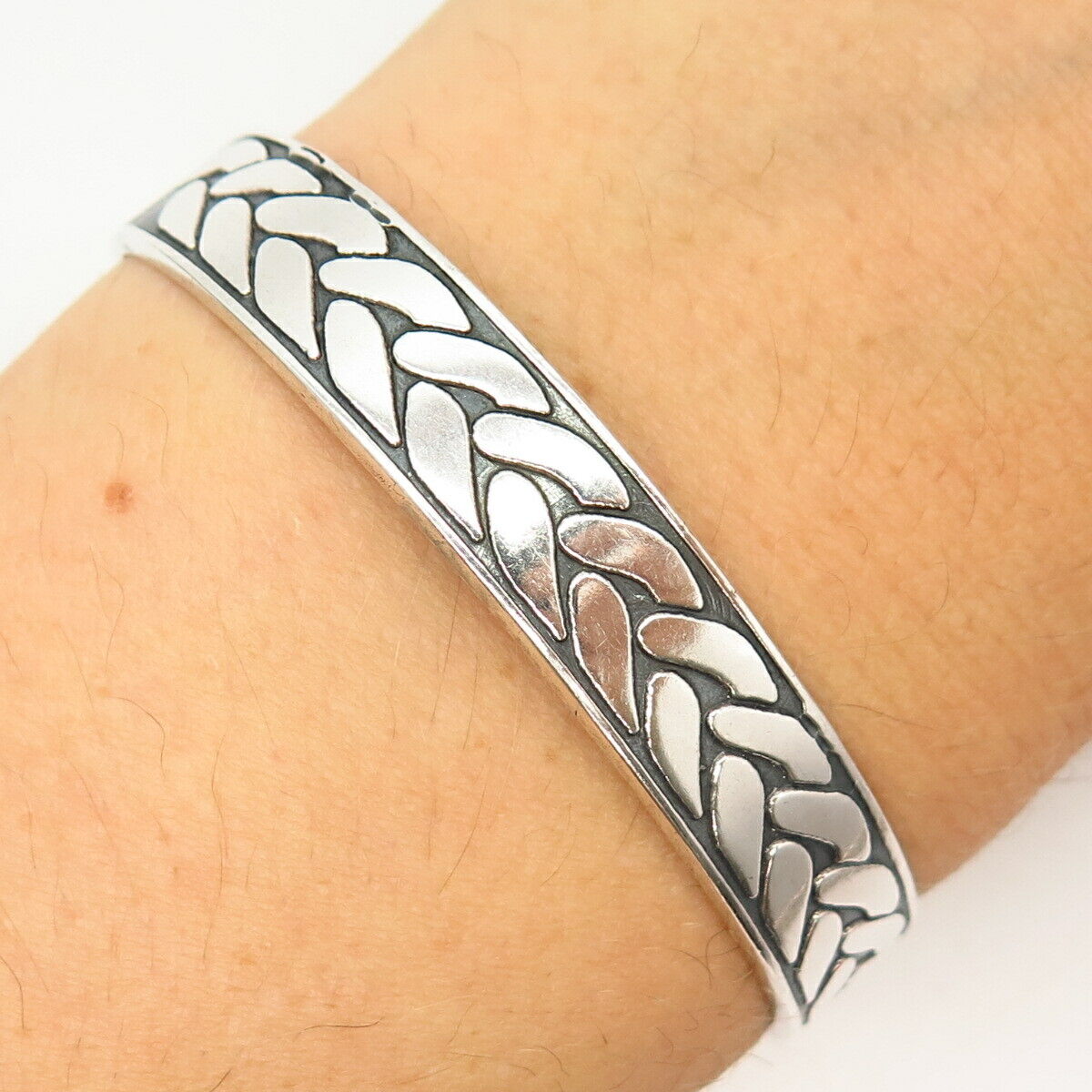 925 Sterling Sterling Vintage Braiding Design Cuff Bracelet 6.5"