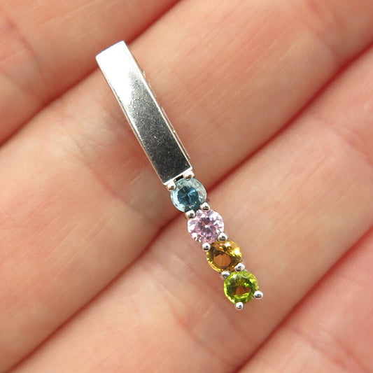 925 Sterling Silver Vintage Multi-Color C Z Wand Slide Pendant