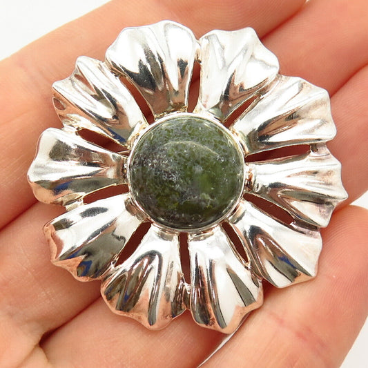 925 Sterling Silver Vintage Ireland Real Turquoise Gem Floral Design Pin Brooch