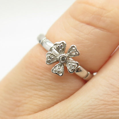 925 Sterling Silver C Z Floral Design Ring Size 5