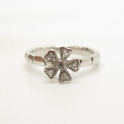 925 Sterling Silver C Z Floral Design Ring Size 5