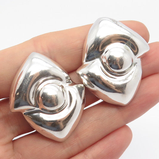 925 Sterling Silver Vintage Mexico Modernist Clip On Earrings