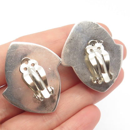 925 Sterling Silver Vintage Mexico Modernist Clip On Earrings