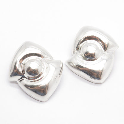 925 Sterling Silver Vintage Mexico Modernist Clip On Earrings