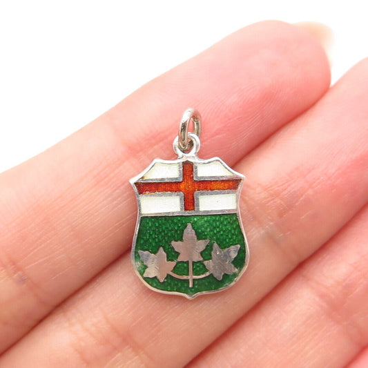 925 Sterling Silver Vintage BMCo Colorful Enamel "Ontario" Charm Pendant