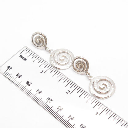 925 Sterling Silver Vintage Hammered Finish Spiral Dangling Earrings