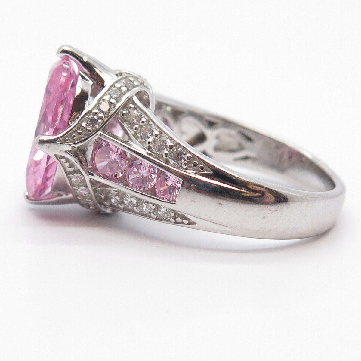 925 Sterling Silver White & Pink C Z Ring Size 9