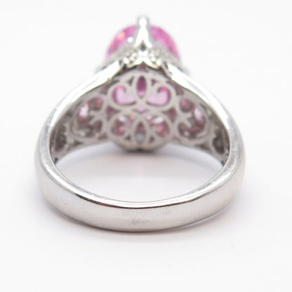 925 Sterling Silver White & Pink C Z Ring Size 9