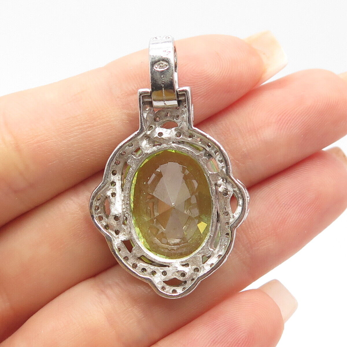 925 Sterling Silver White & Peridot-Tone C Z Pendant