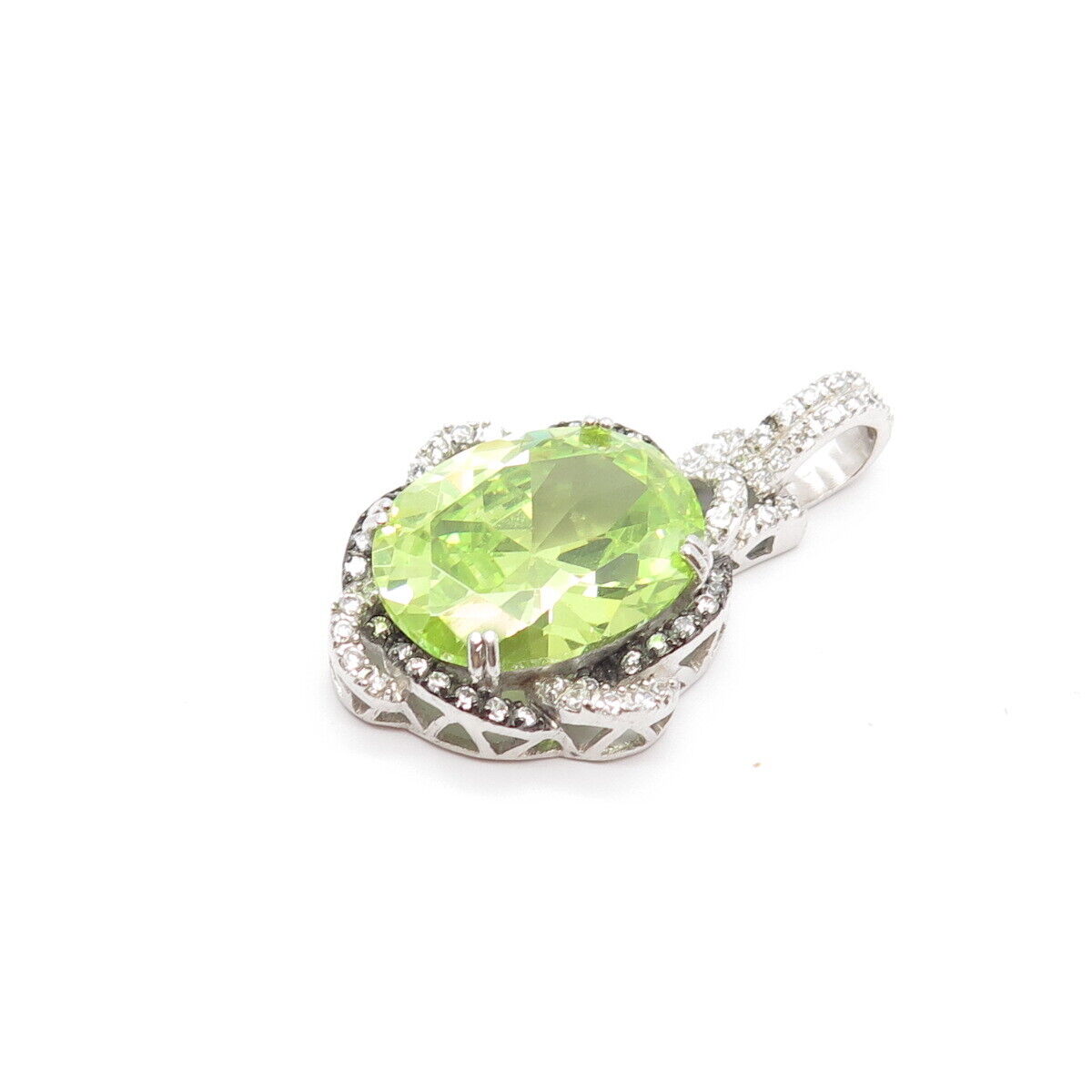 925 Sterling Silver White & Peridot-Tone C Z Pendant