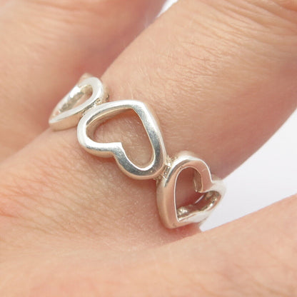 925 Sterling Silver Open Heart Band Ring Size 8.25