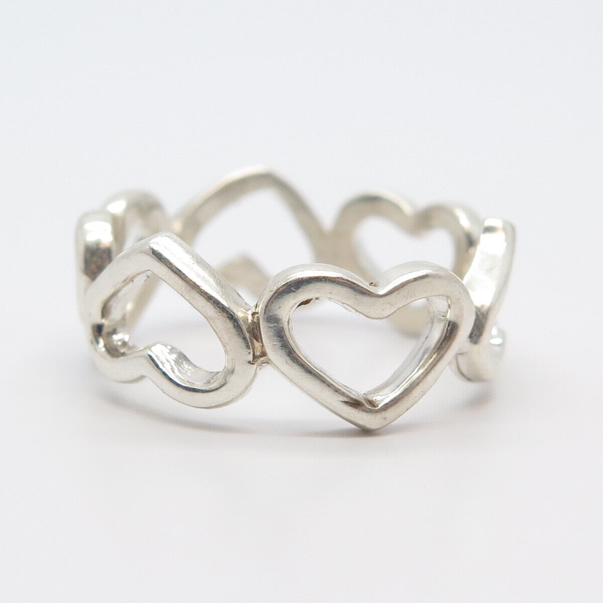 925 Sterling Silver Open Heart Band Ring Size 8.25