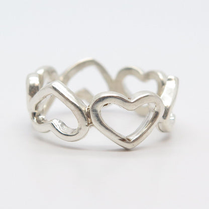 925 Sterling Silver Open Heart Band Ring Size 8.25