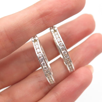 925 Sterling Silver C Z All Around Round Hoop Earrings