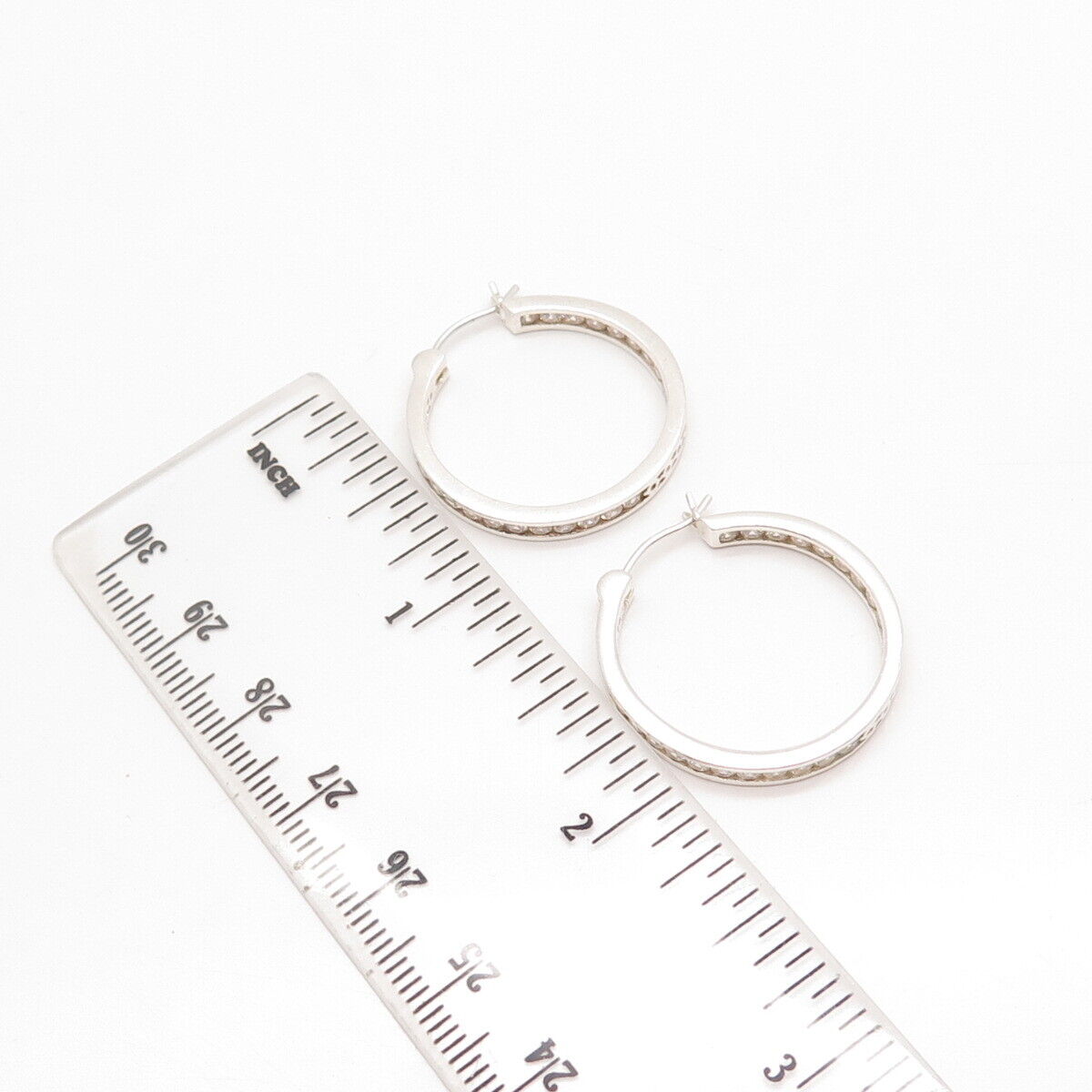 925 Sterling Silver C Z All Around Round Hoop Earrings