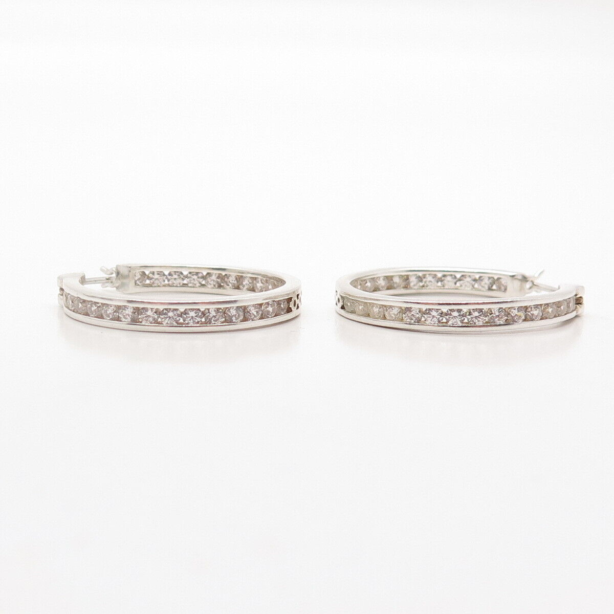 925 Sterling Silver C Z All Around Round Hoop Earrings