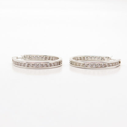 925 Sterling Silver C Z All Around Round Hoop Earrings