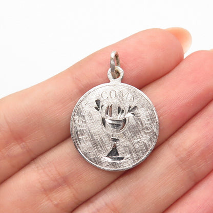 925 Sterling Silver Vintage “First Communion” Round Pendant