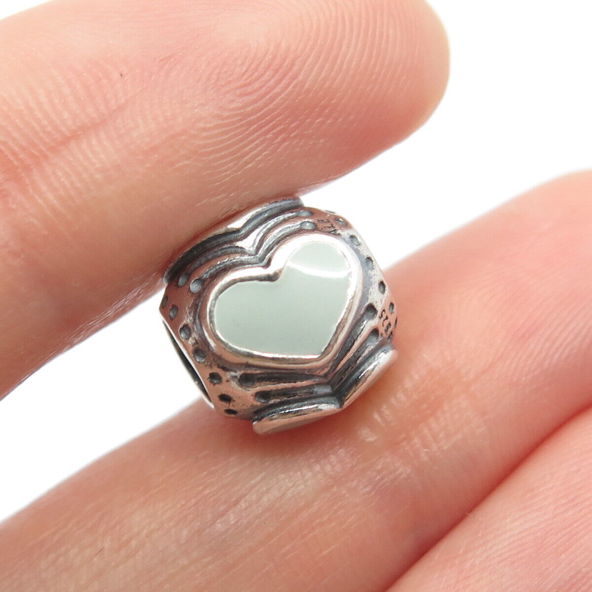 925 Sterling Silver Pandora Enamel Heart Bead Charm