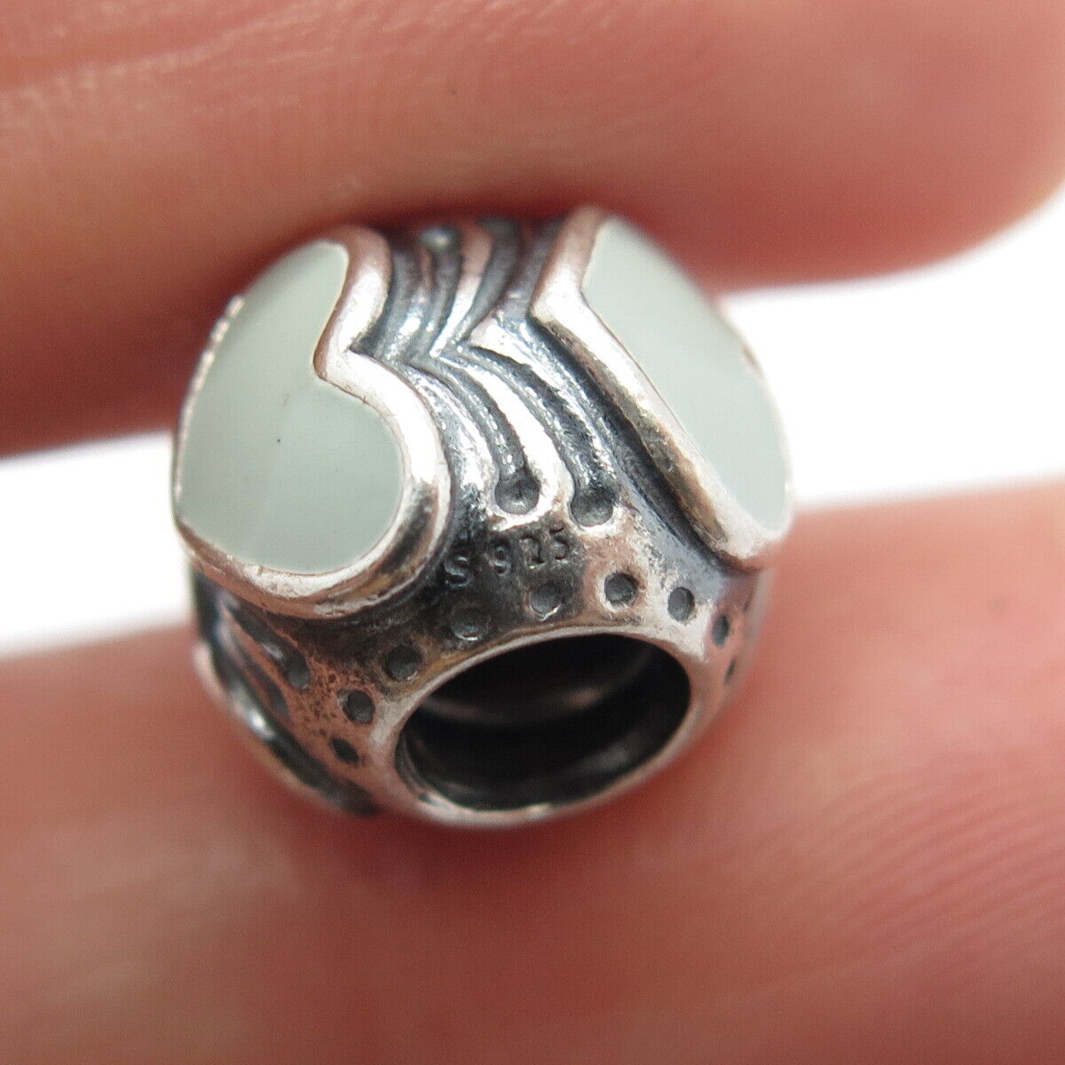 925 Sterling Silver Pandora Enamel Heart Bead Charm