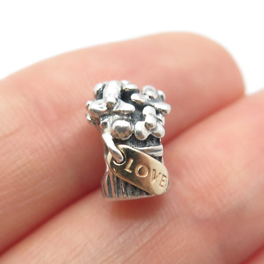 925 Sterling Silver / Gold Pandora Flower Basket Bead Charm