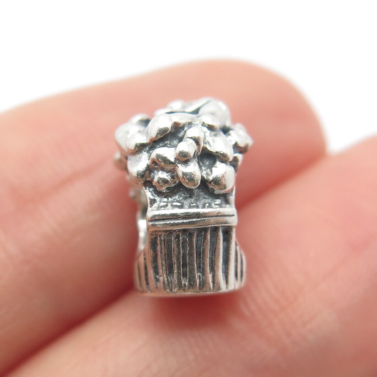 925 Sterling Silver / Gold Pandora Flower Basket Bead Charm