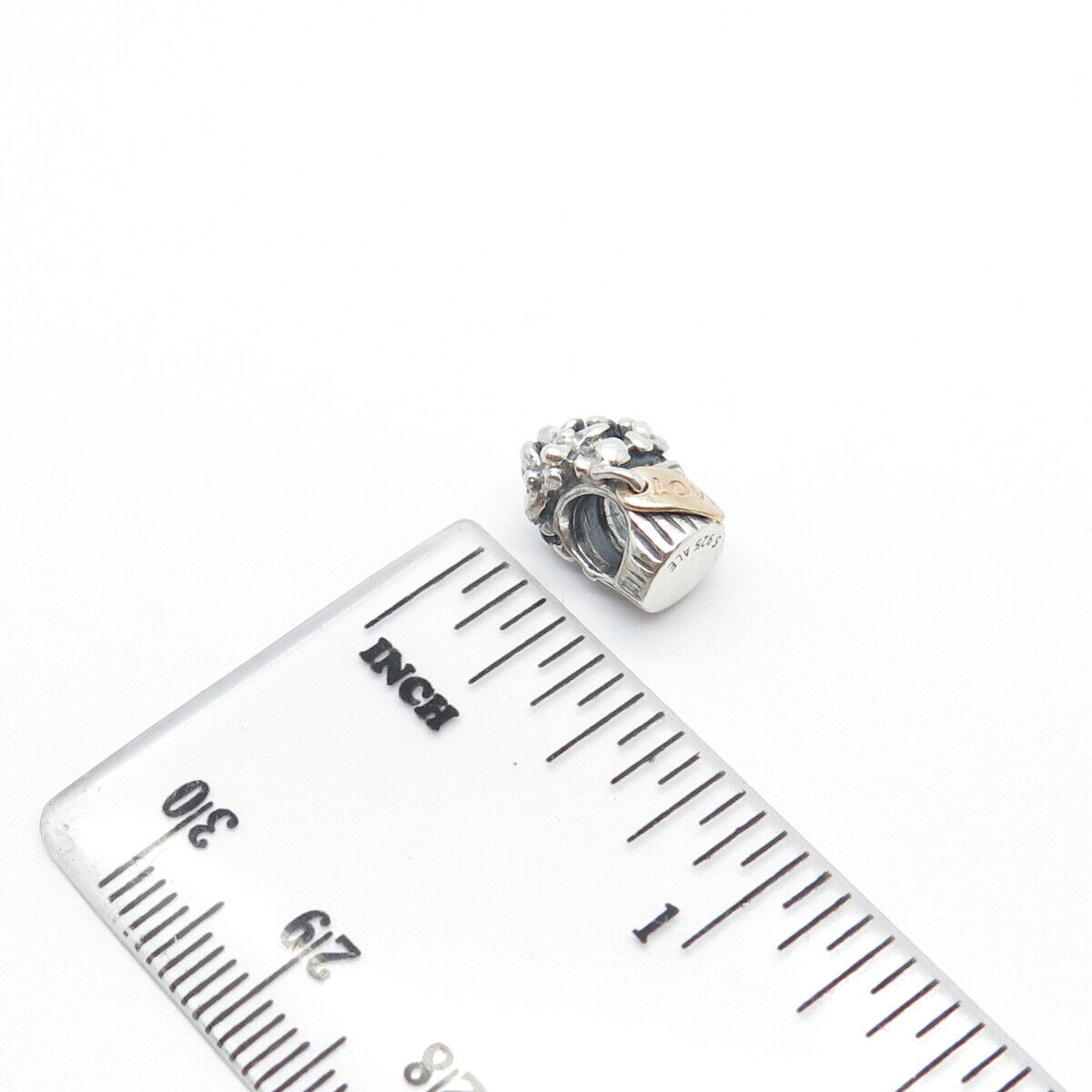 925 Sterling Silver / Gold Pandora Flower Basket Bead Charm