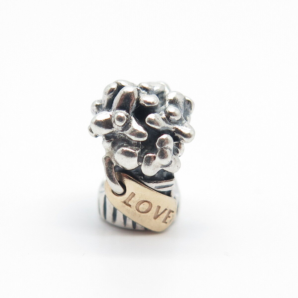 925 Sterling Silver / Gold Pandora Flower Basket Bead Charm