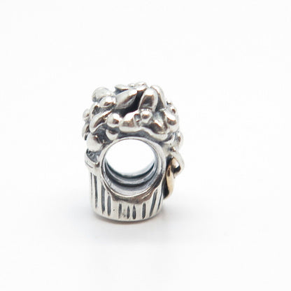 925 Sterling Silver / Gold Pandora Flower Basket Bead Charm