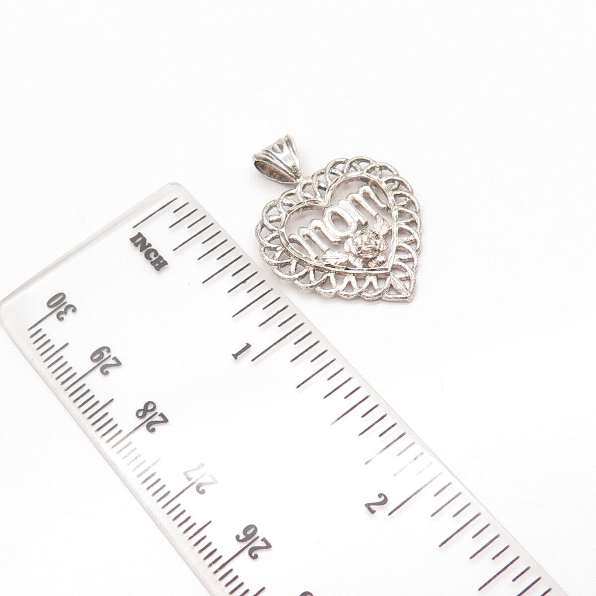 925 Sterling Silver Vintage "MOM" Floral Heart Pendant