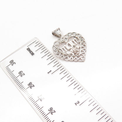 925 Sterling Silver Vintage "MOM" Floral Heart Pendant