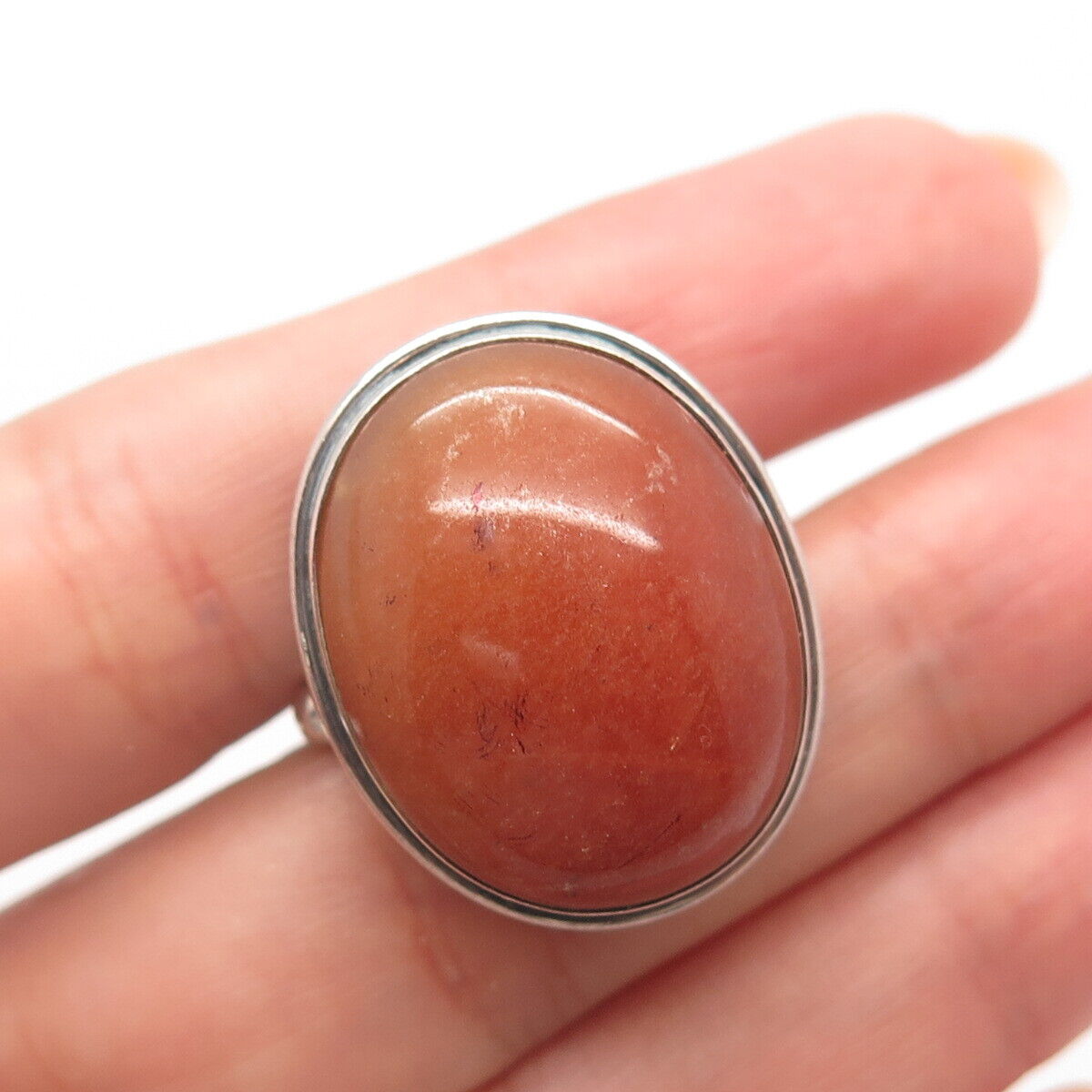 925 Sterling Silver Vintage Real Calcite Gem Oval Wide Ring Size 7.5