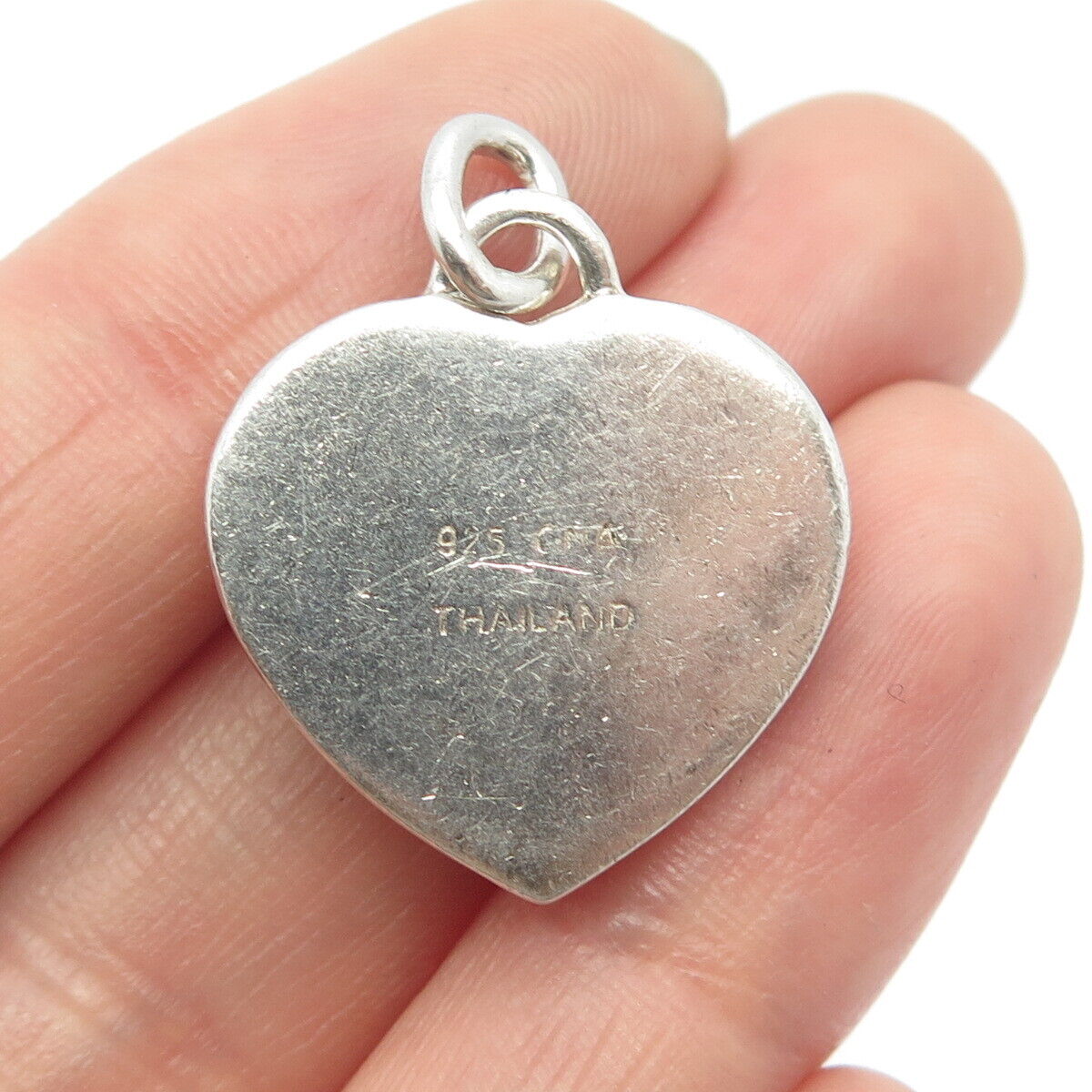 925 Sterling Silver Vintage Real Chalcedony Gemstone Heart Pendant