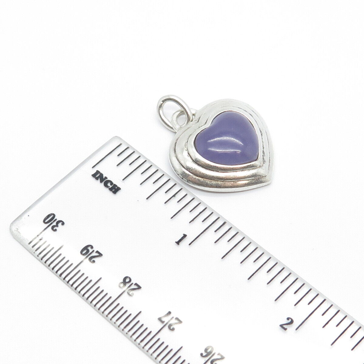 925 Sterling Silver Vintage Real Chalcedony Gemstone Heart Pendant